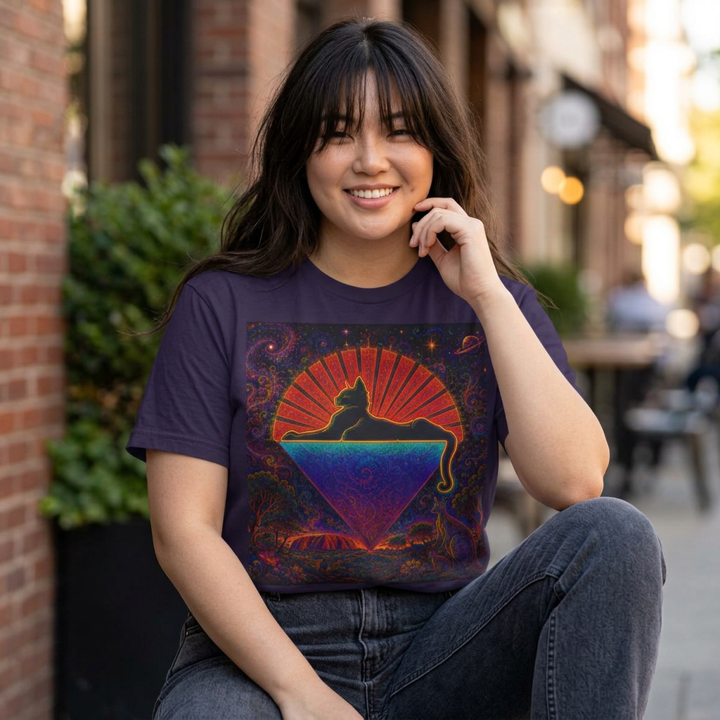 Psychedelic Grateful Dead cats down under the stairs T-Shirt | Rainbow Psytrance Art