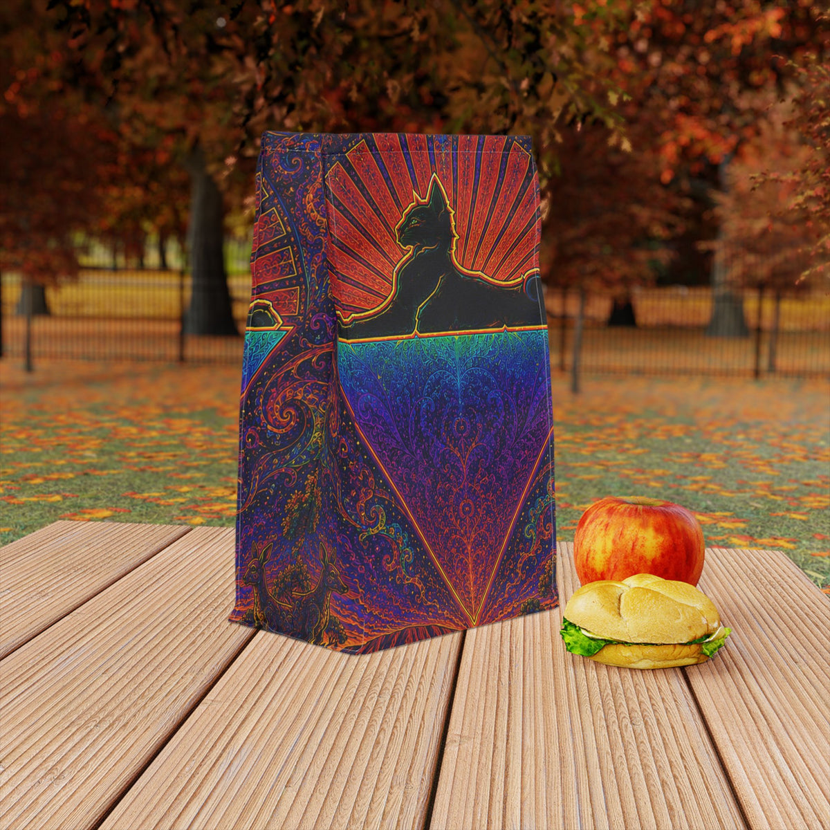 Grateful Dead Cat Silhouette Lunch Bag | Psychedelic Skull Rainbow, gift for a deadhead