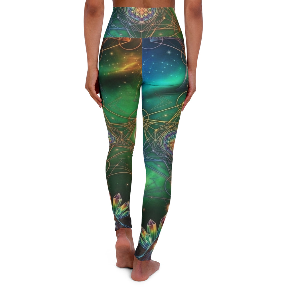 Cosmic Mandala Leggings High Waisted Yoga Leggings | Galaxy Green Blue Astral