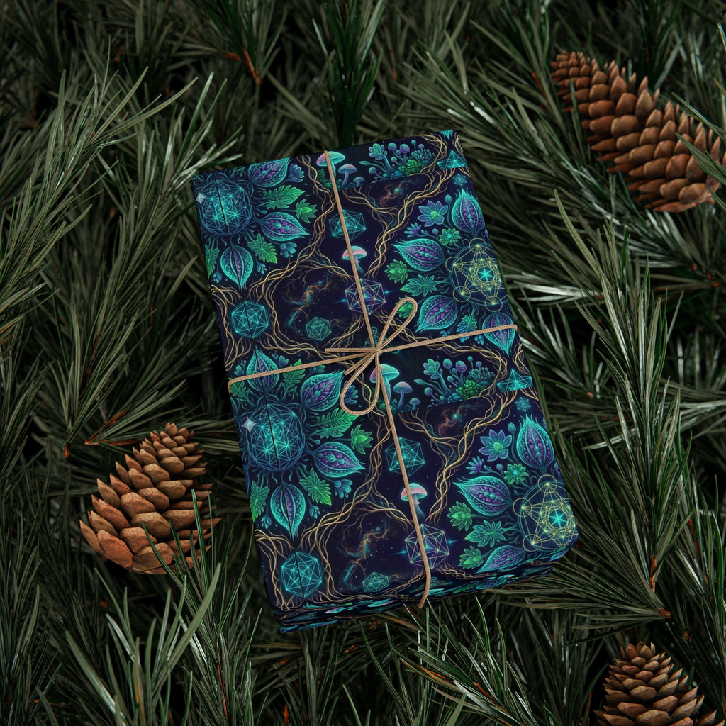 Teal Floral Mandala Wrapping Paper | Gift Wrap Roll, Botanical Pattern, Hippie Christmas wrapping paper, boho gift wrap, Deadhead present