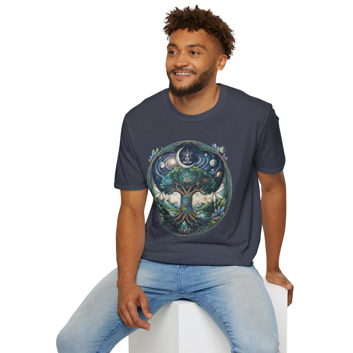Tree of Life mandala T-Shirt | cosmic moon phases, nature circle art