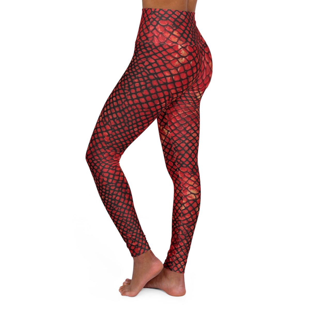 Red Snake Scale Print High Waisted Yoga Leggings, AOP, EDC, Burning Man Festival, Coachella, Halloween, Deadhead, Festival concert goer