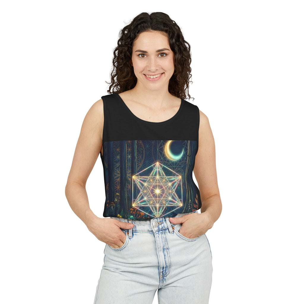 Sacred Geometry Star Metatron Design Tank Top | Moonlit Forest Pattern