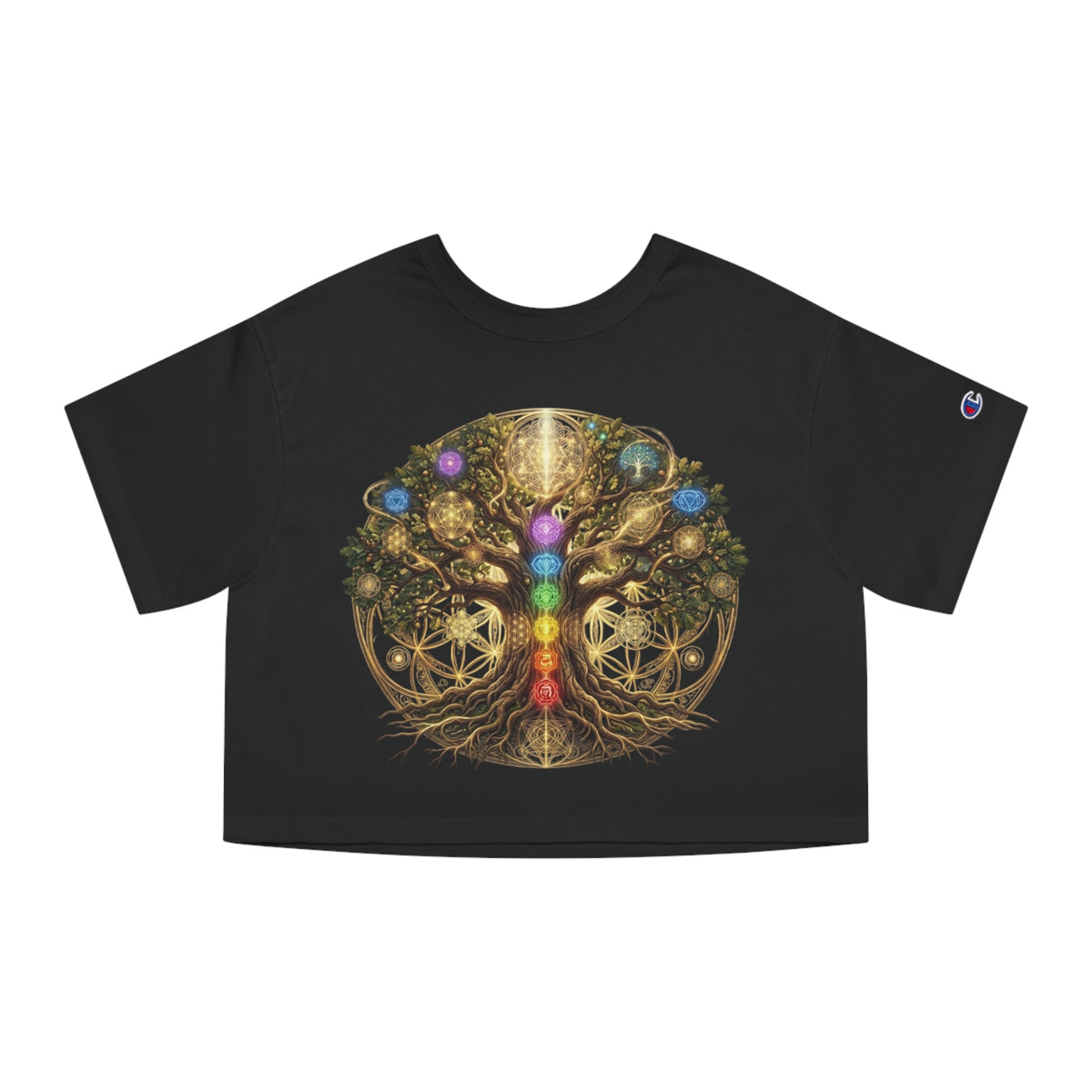 Tree of Life with Chakra Symbols Cropped T-Shirt | Spiritual Yoga Top