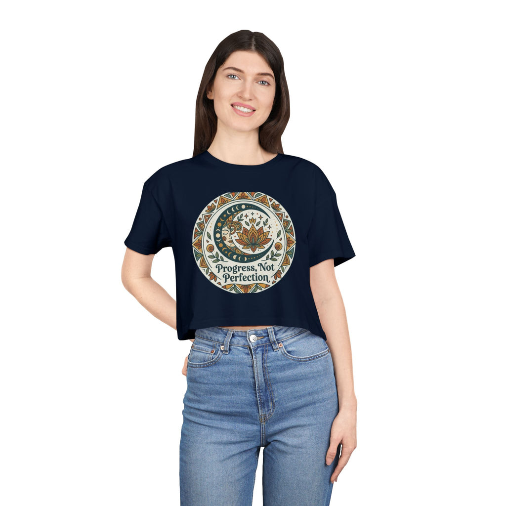 Progress Not Perfection Floral Mandala Crop Tee