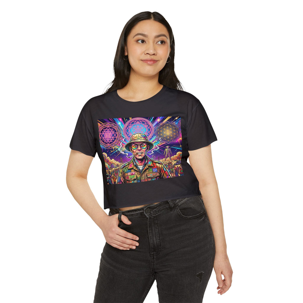 Psychedelic Festival Soldier Crop Top | Trippy Neon Mandalas, Raver Art
