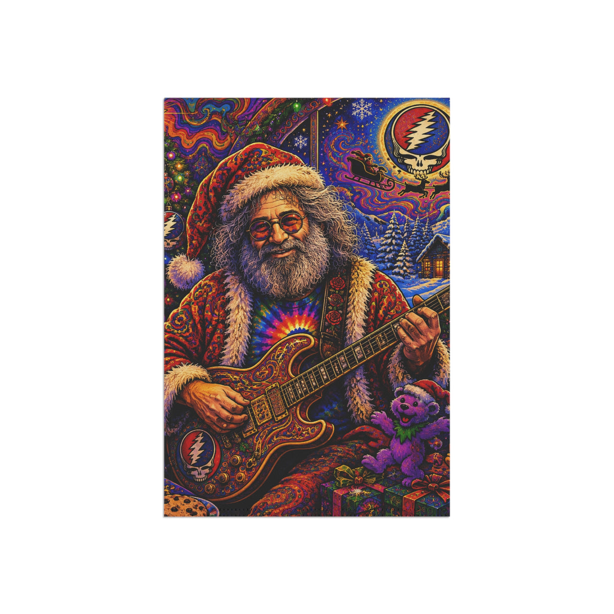 Santa Jerry Garcia Garden Flag | Christmas Grateful Dead House Banner, gift for a deadhead