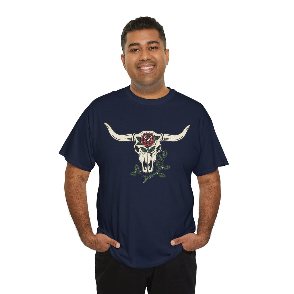 Bull Skull with Rose Tee | Western Floral Skull Shirt