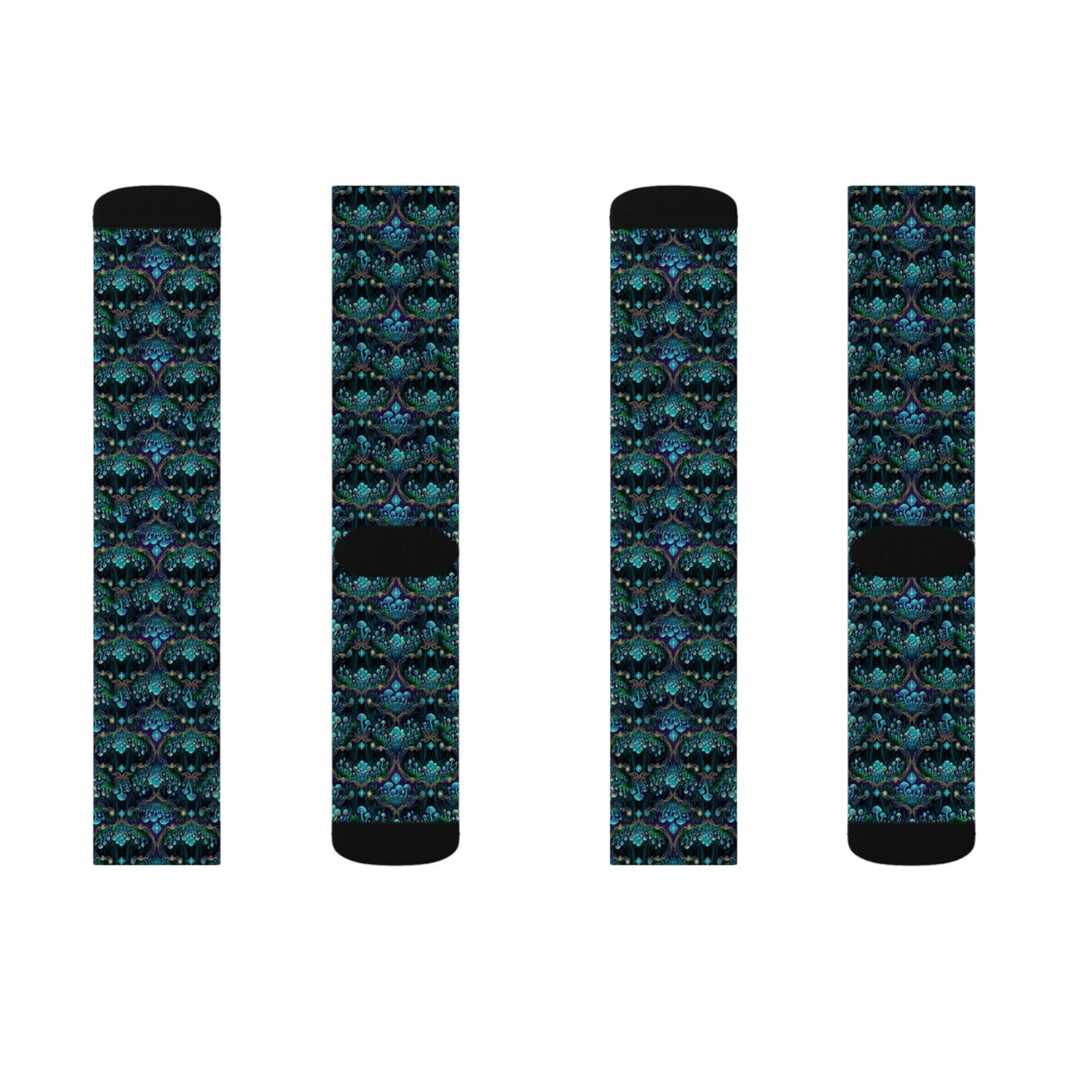 Teal Mushroom Socks Pattern Socks | Sublimation Crew Socks, Boho, Sacred Geometry
