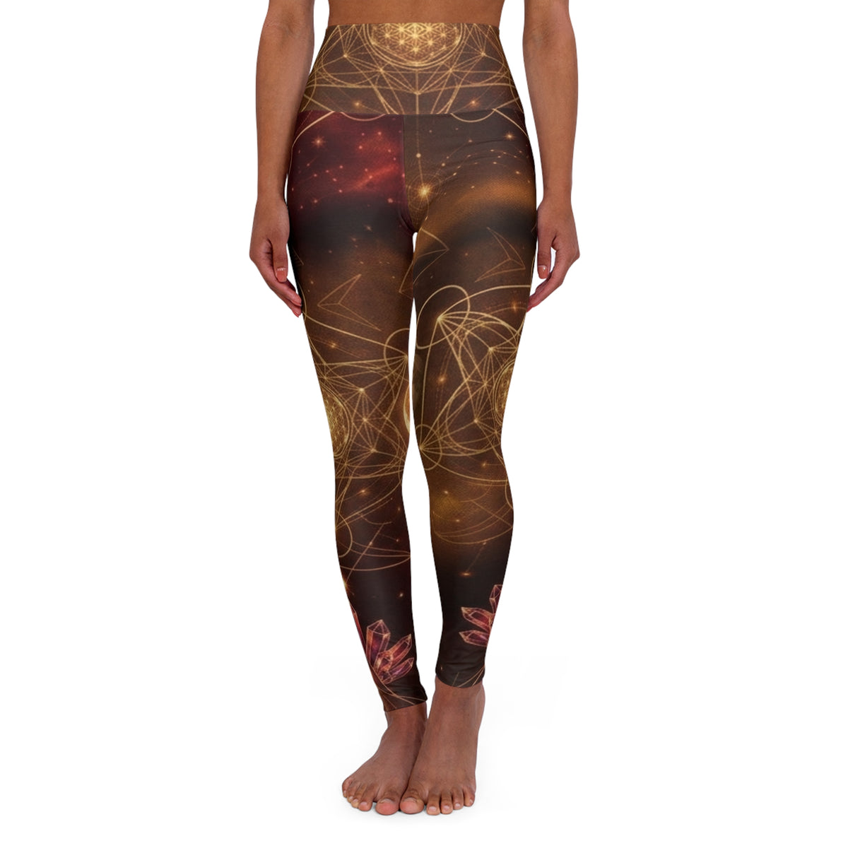 Golden Geometric Spiral Leggings High Waisted Yoga Leggings | Abstract Celestial Pattern