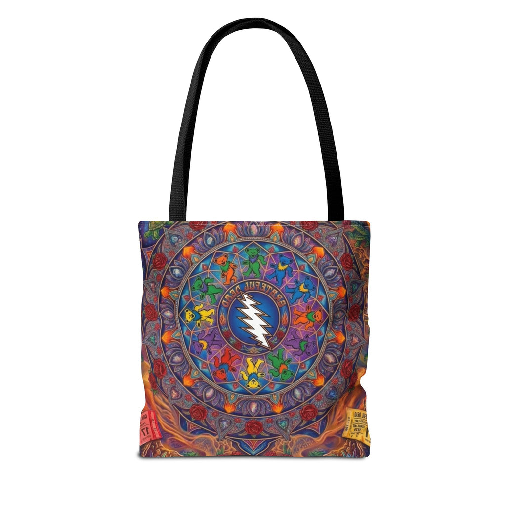 Psychedelic Mandala with Lightning Skull Tote Bag | Colorful Grateful Dead Art