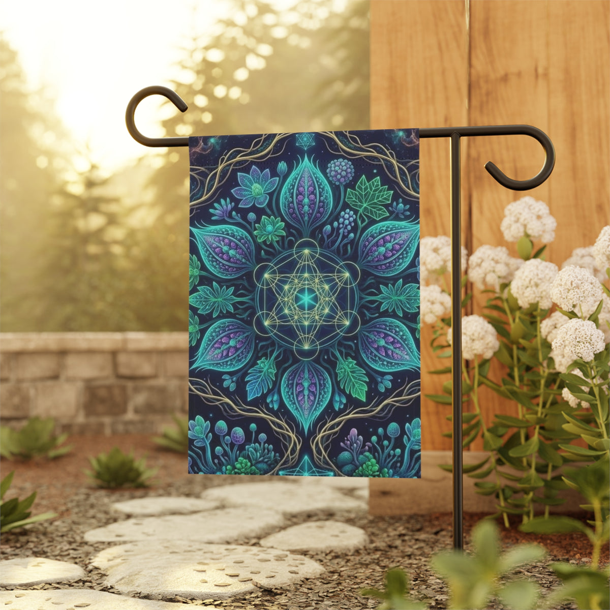 Botanical Mandala Garden Banner | House Flag, Floral Geometric Design