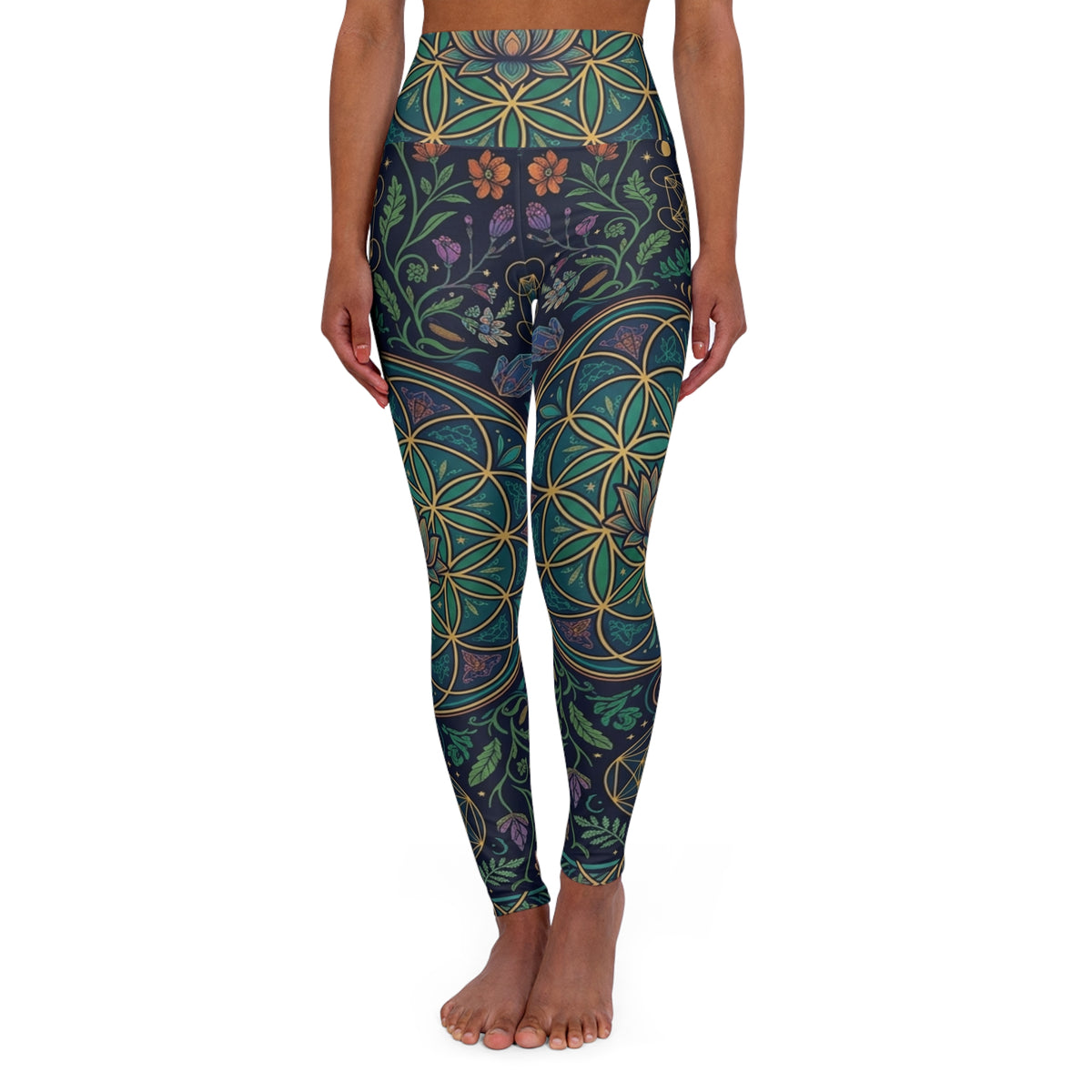 Flower of Life Mandala Leggings High Waisted Yoga Leggings | Floral Geometric AOP