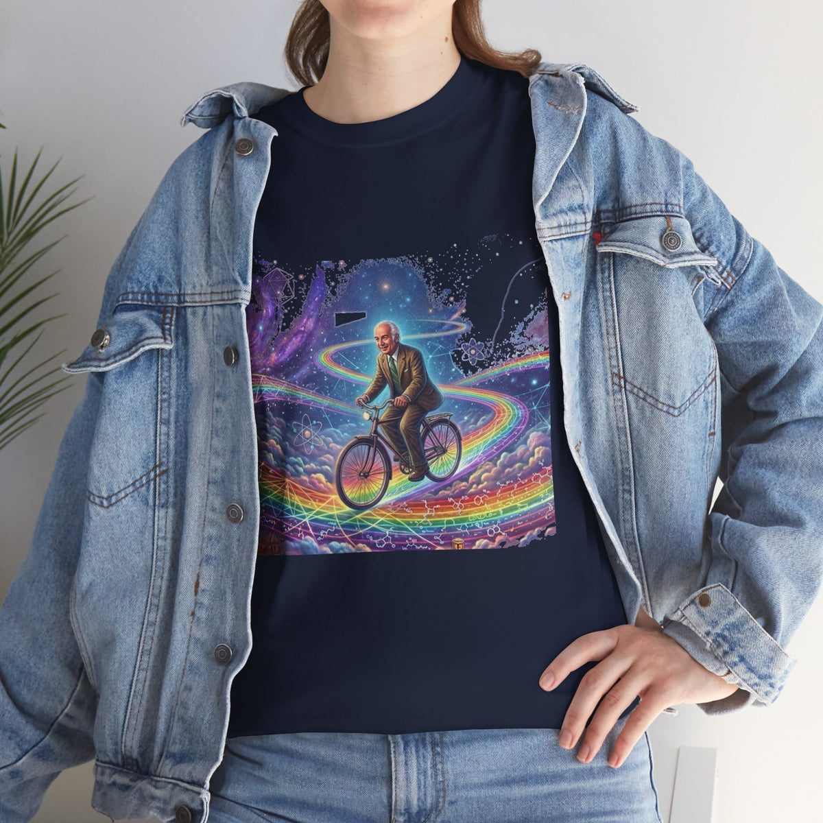 Albert Hoffman Surreal Cosmic Bicycle Rider T-Shirt | Rainbow Galaxy Cyclist, Deadhead gift
