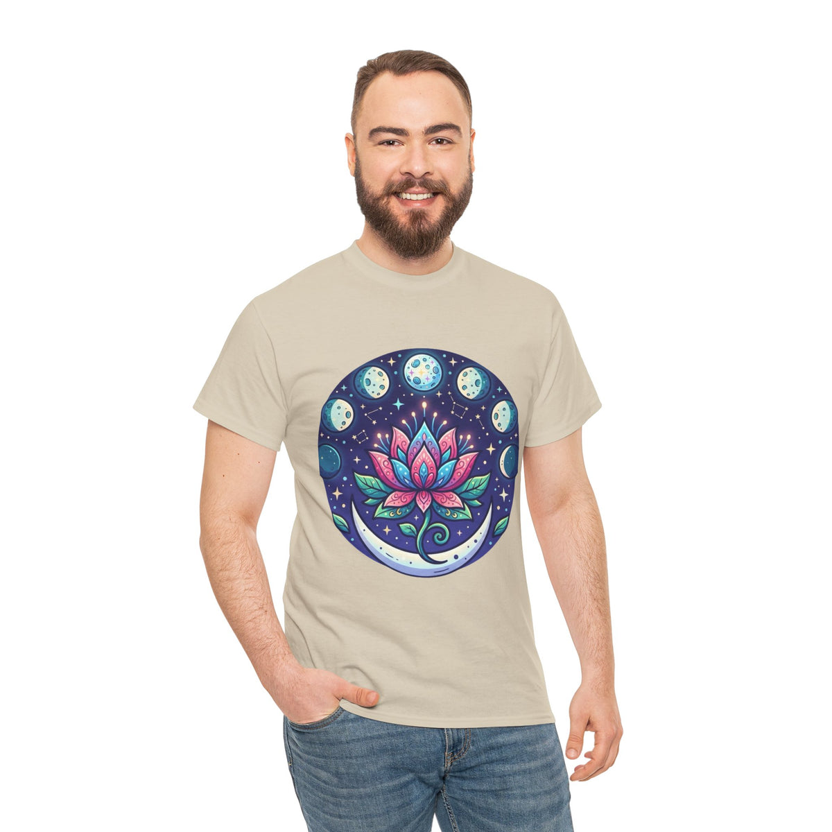 Lotus Moon Phase T-Shirt | Floral Mandala, Celestial Yoga Tee
