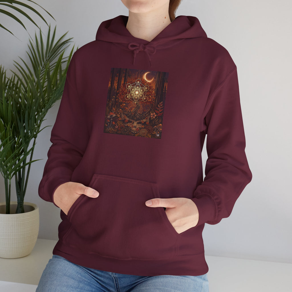 Mystical Moon Forest scene Hoodie | Crescent Moon Owl Night Illustration, deadhead gift