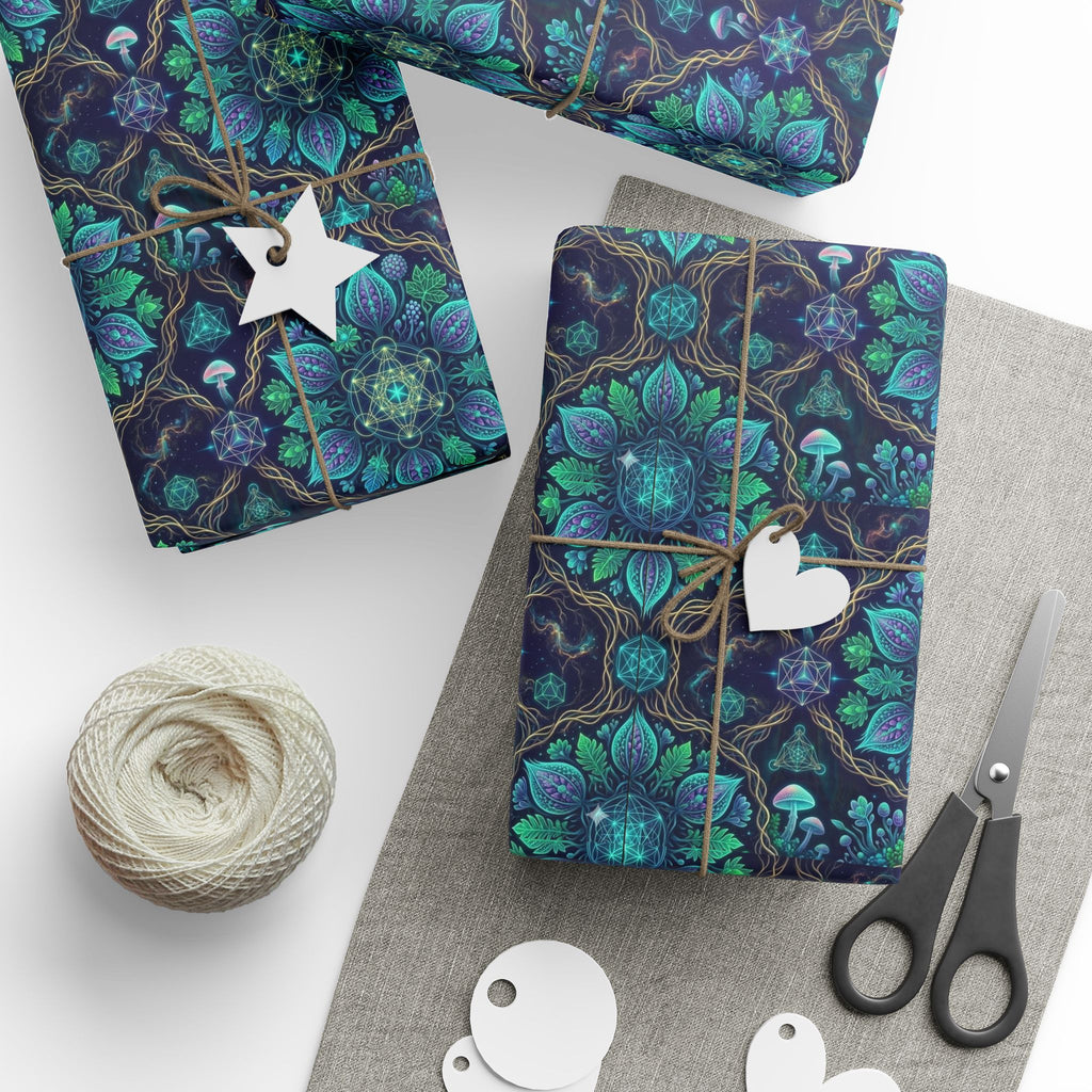 Teal Floral Mandala Wrapping Paper | Gift Wrap Roll, Botanical Pattern, Hippie Christmas wrapping paper, boho gift wrap, Deadhead present
