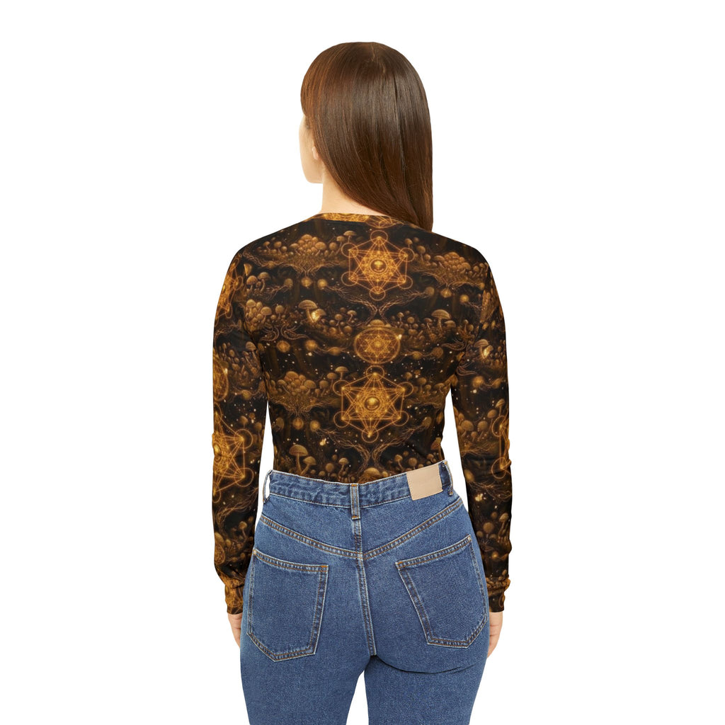 Golden Kaleidoscope Pattern Women's Long Sleeve V-neck Shirt | All-over Print, Burner Gear