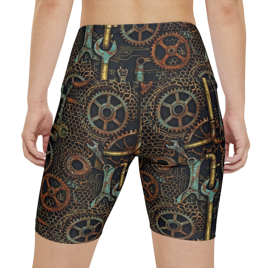 Steampunk Gears and Pipes Workout Shorts | Athletic Bike Shorts