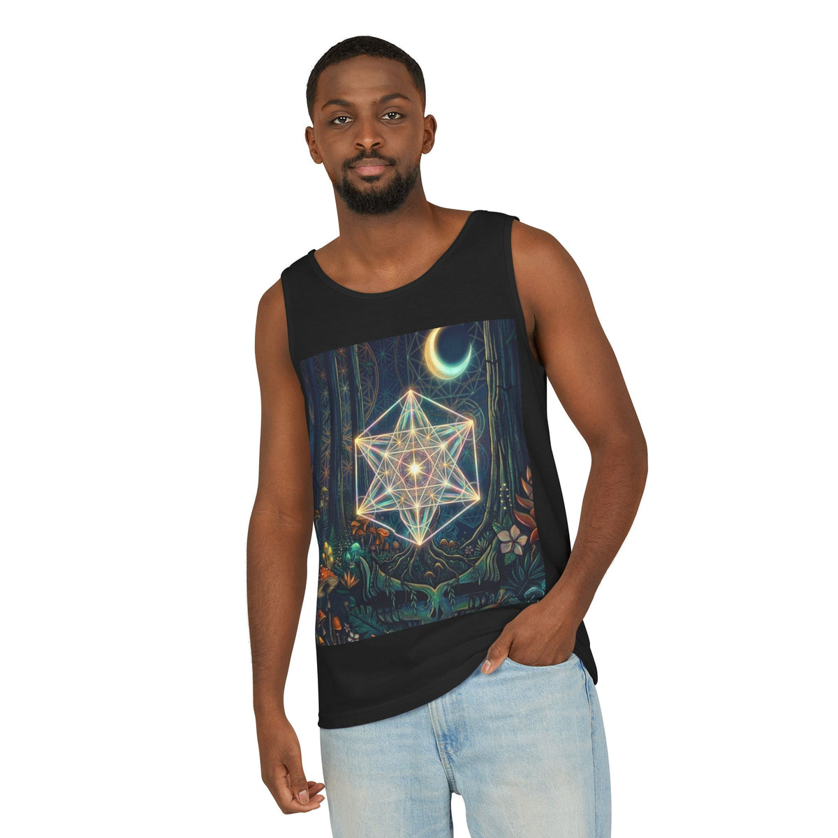 Sacred Geometry Star Metatron Design Tank Top | Moonlit Forest Pattern