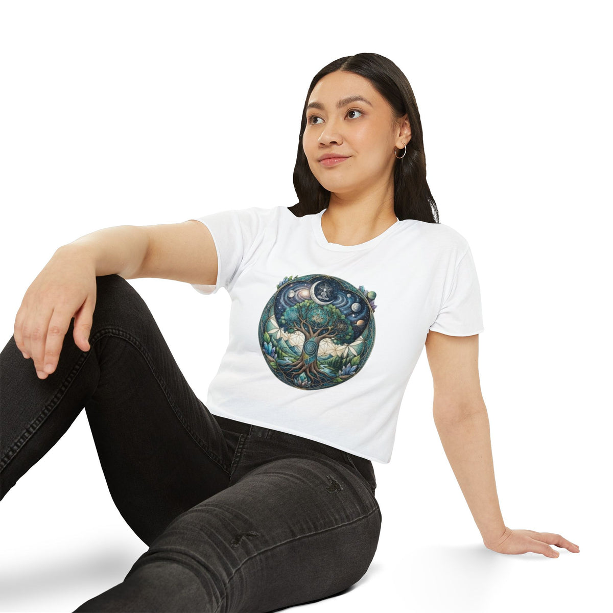 Tree of Life Moon Phases Crop Top | Celestial Nature Festival Tee