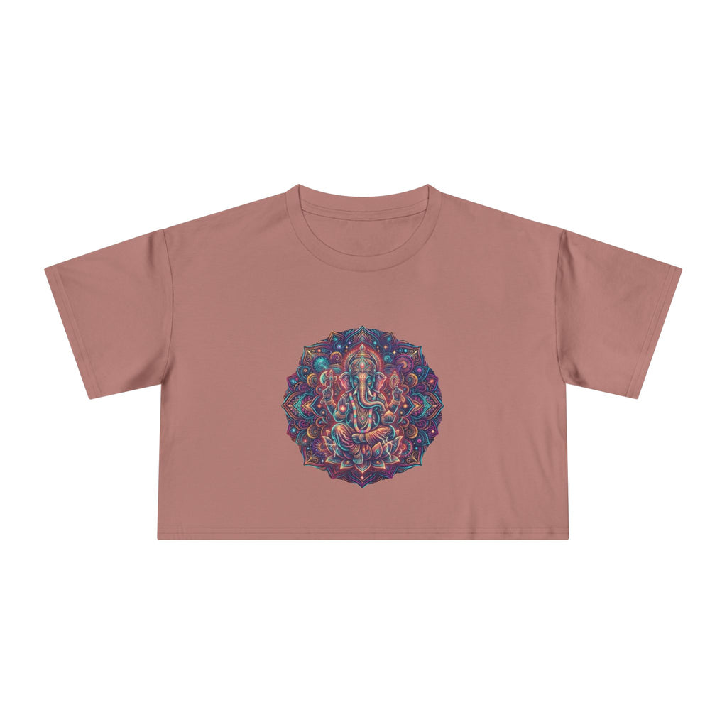 Ganesha Mandala Women's Crop Tee | Hindu Elephant Deity, Spiritual Yoga Top