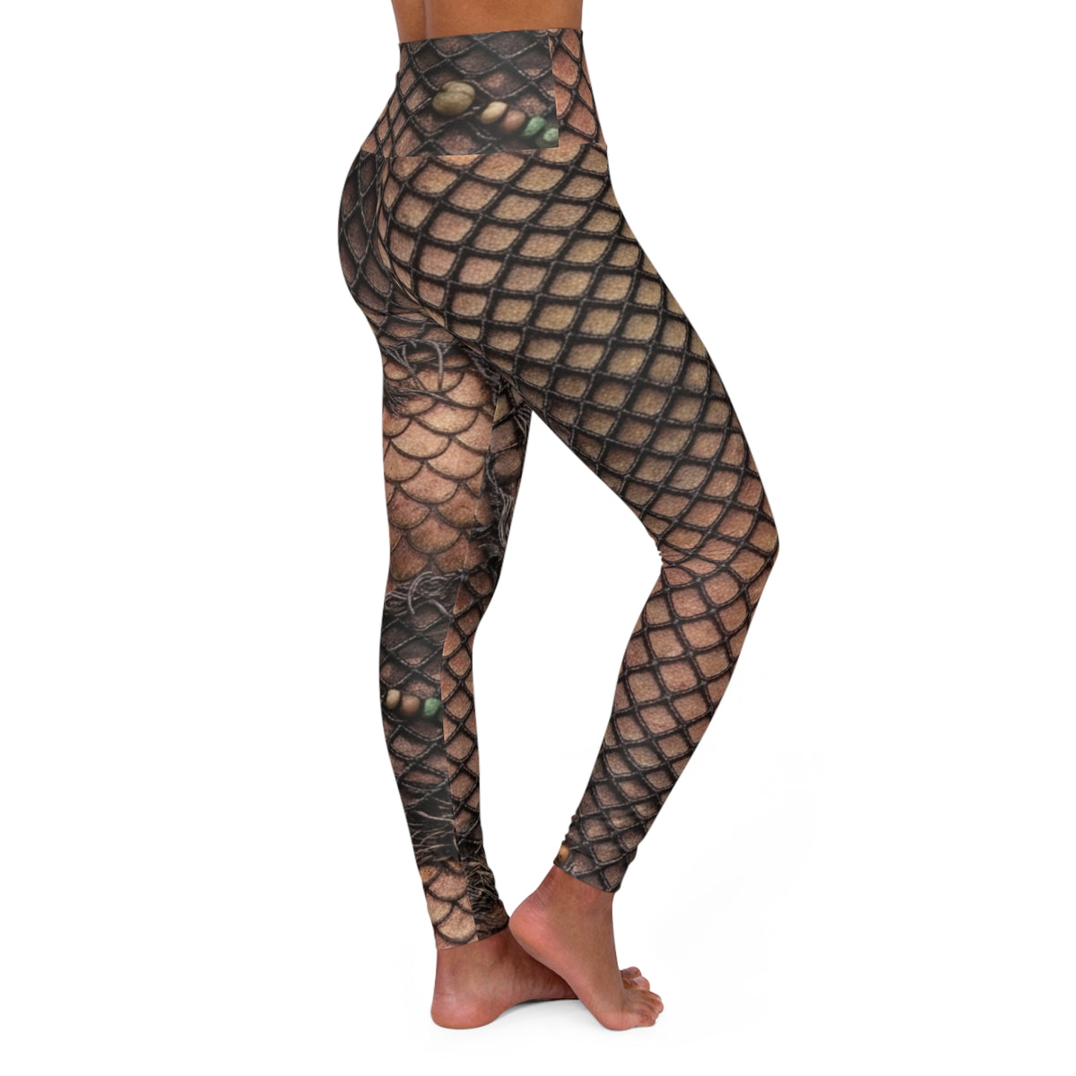 Netted Fishnet Pattern Tattoo Print Leggings