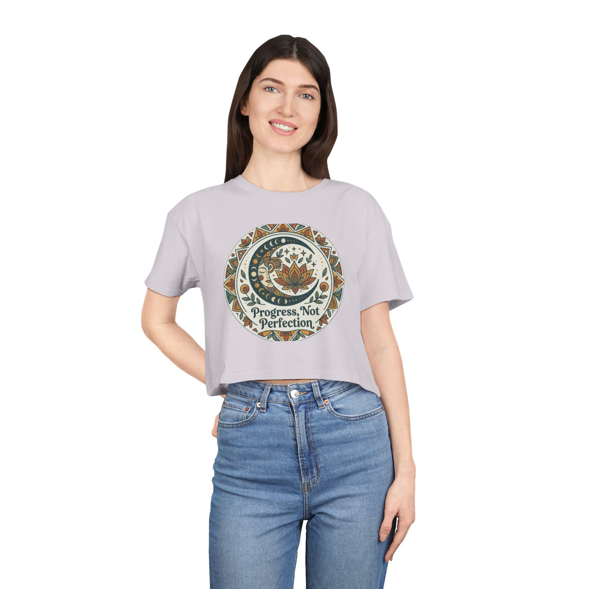Progress Not Perfection Floral Mandala Crop Tee