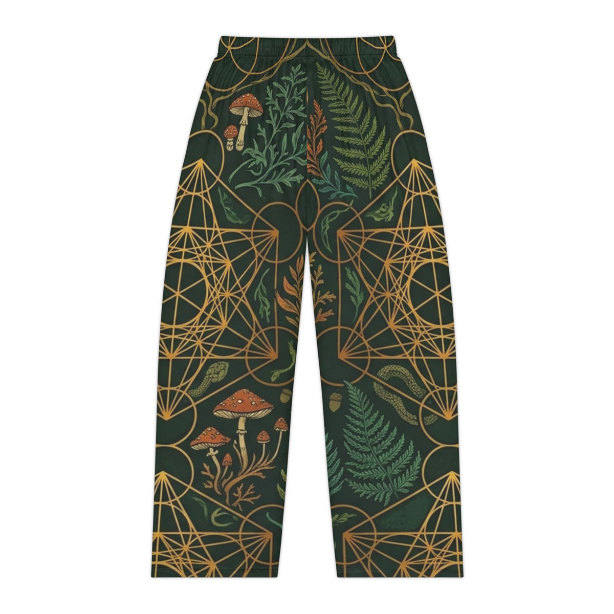 Unisex Mushrooms Geometric Pattern Pajama Pants - High-Definition Sacred Geometry Sleep Trousers, Boho Hippie Chic Comfort