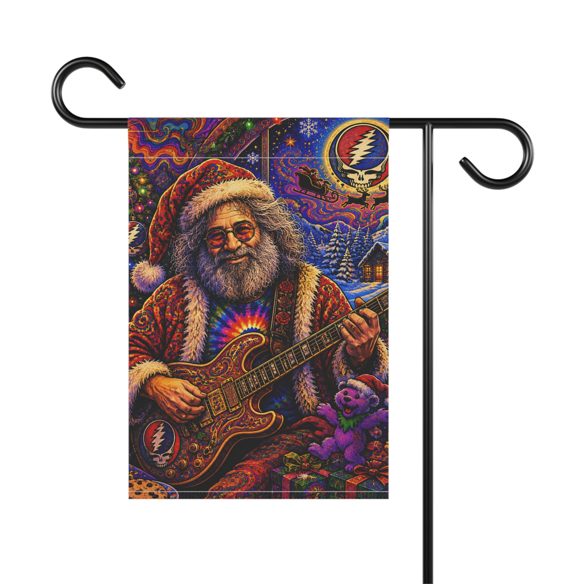 Santa Jerry Garcia Garden Flag | Christmas Grateful Dead House Banner, gift for a deadhead