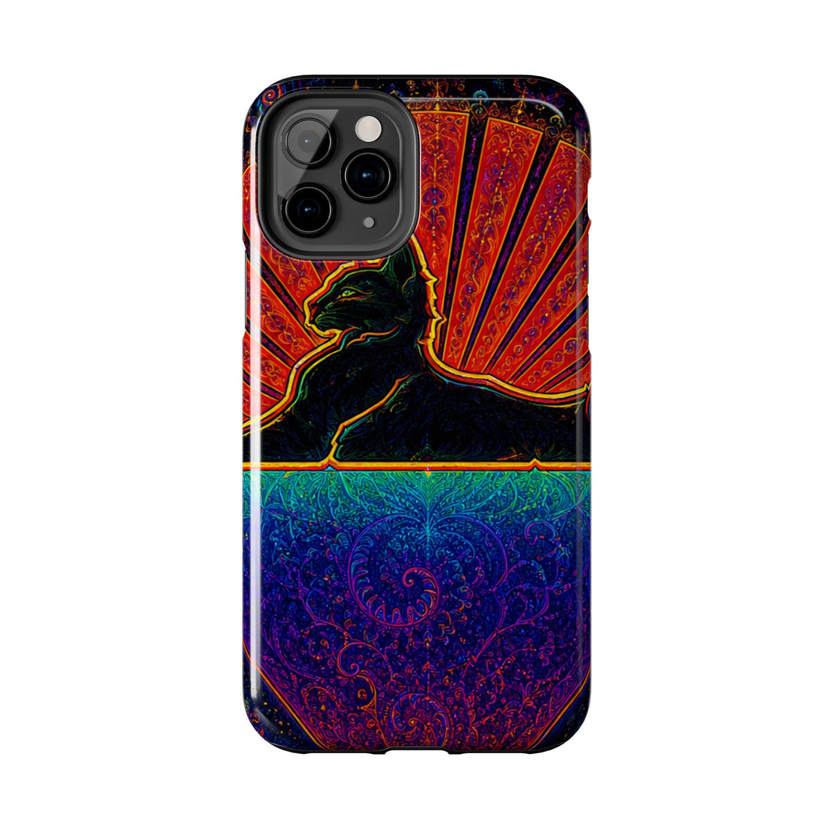 Grateful Dead Cat Sunset Phone Case | Psychedelic Skull, Rainbow Landscape