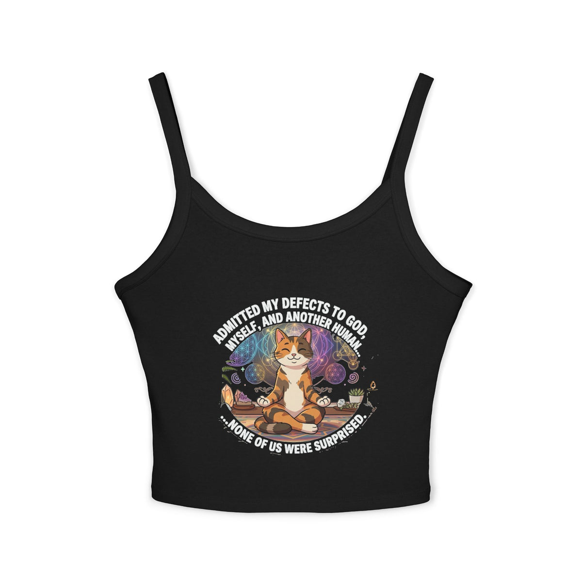 Meditating Cat Tank Top Spiritual Recovery Gift Funny NA Quote Graphic Sleeveless Yoga Gym Shirt