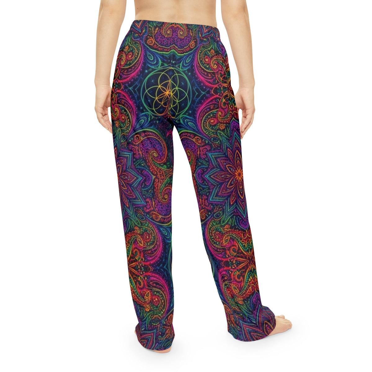 Boho Pajama Pants - Psychedelic Mandala All-Over Print Lounge Trousers, Hippie Chic Festival Sleepwear Leggings