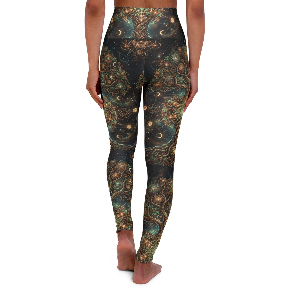 Cosmic Tree of Life Leggings | High Waisted Yoga Leggings Celestial Mandala Pattern, Trippy Earthy Sacred Geometry Festival