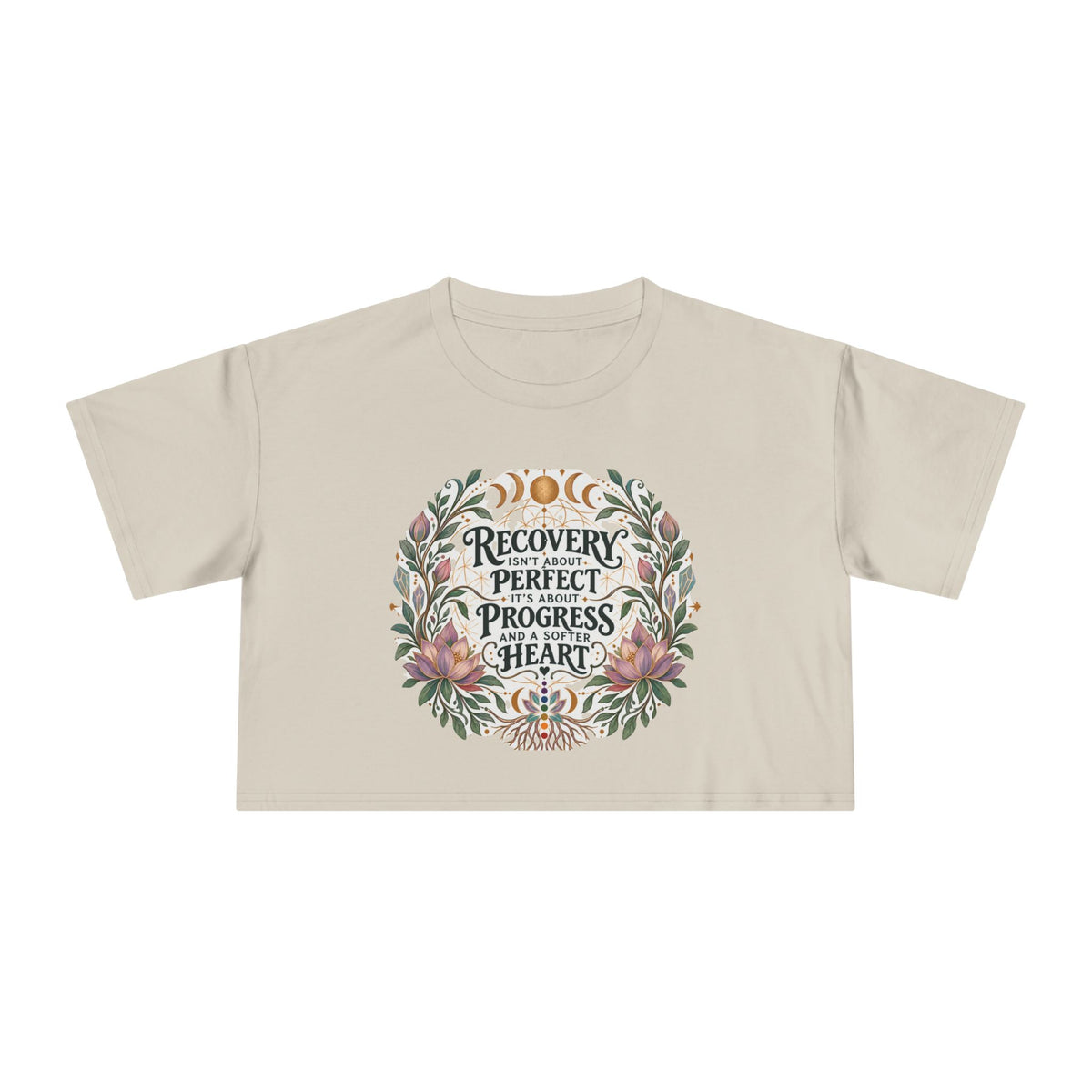 Recovery Is Progress Crop Tee | Floral Laurel Design, Inspirational Quote