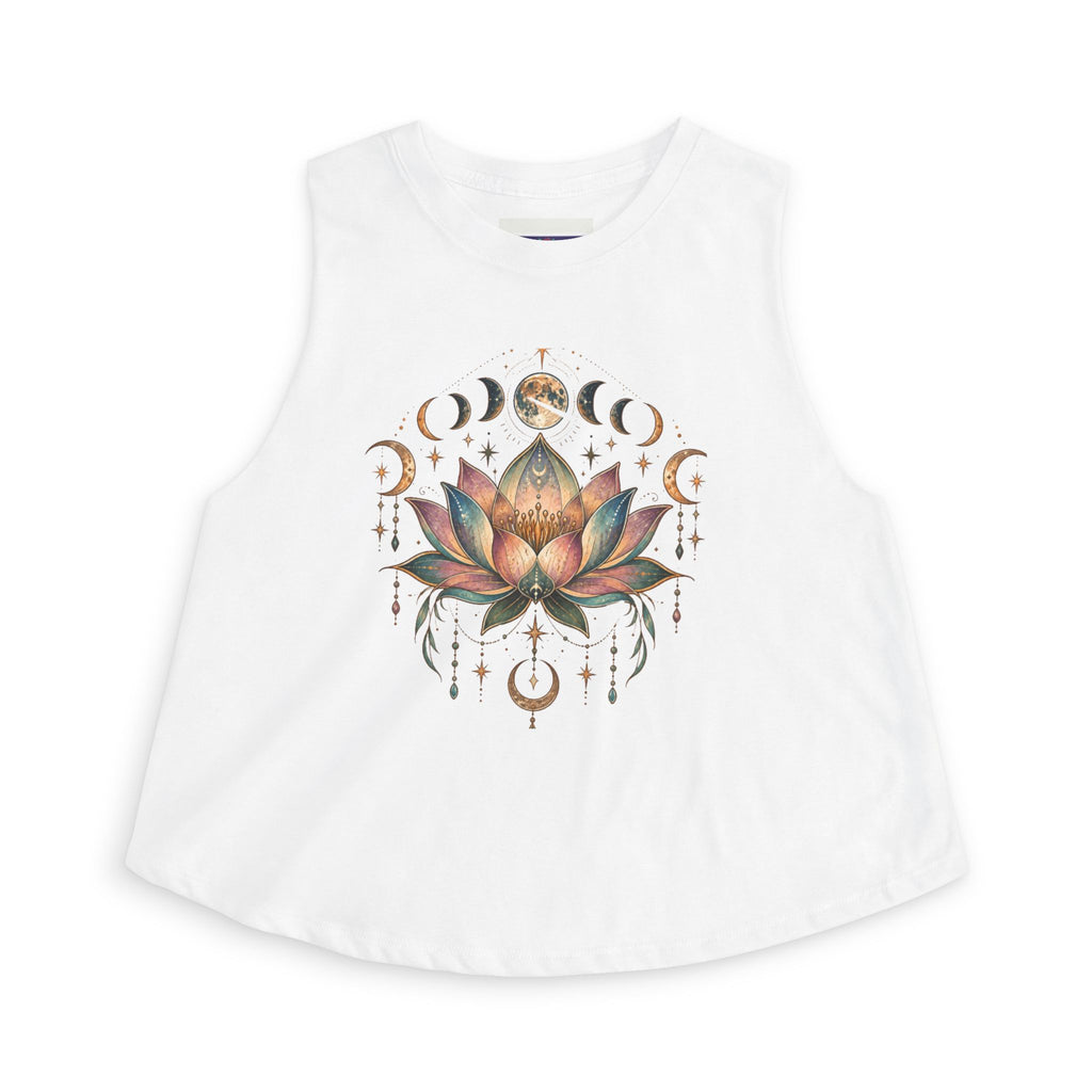 Lotus Moon Phases Crop Top | Boho Celestial Floral Yoga Tank, Boho Hippie Style, Burning Man Style, Deadhead Girl