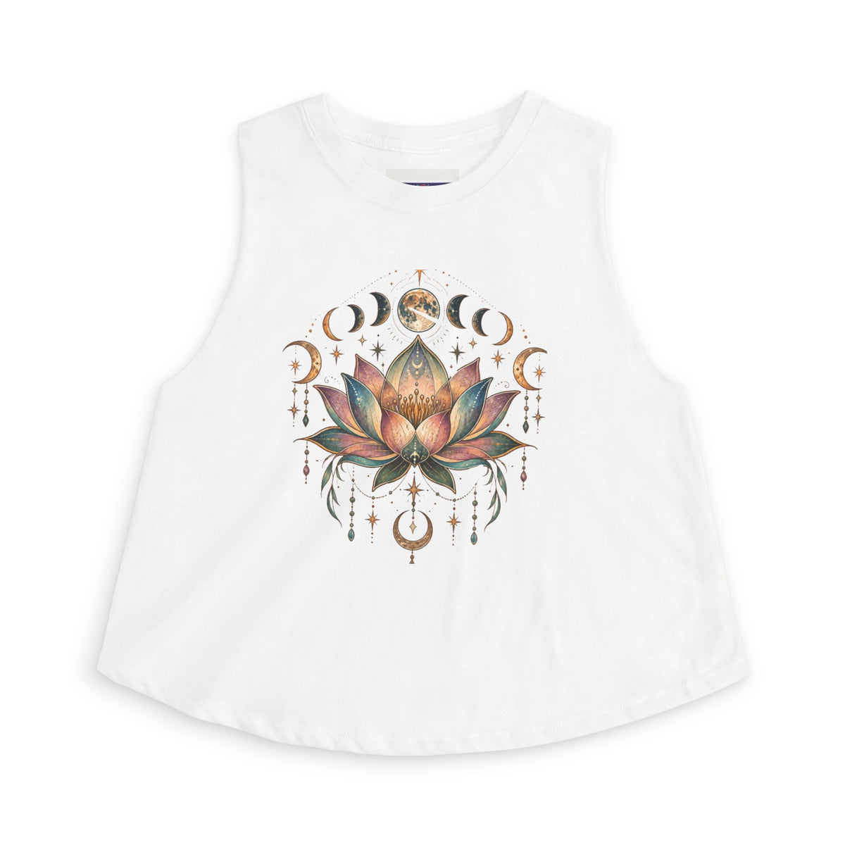 Lotus Moon Phases Crop Top | Boho Celestial Floral Yoga Tank, Boho Hippie Style, Burning Man Style, Deadhead Girl
