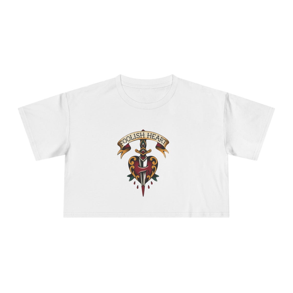Foolish Heart dagger and bleeding heart graphic Crop Tee | vintage tattoo style