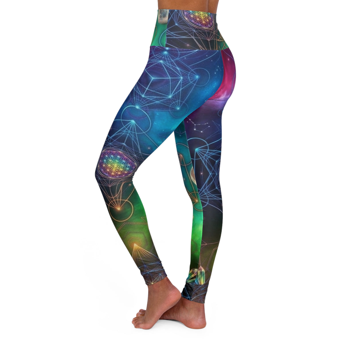 Sacred Geometry Galaxy Leggings High Waisted Yoga Leggings | Cosmic Floral Pattern