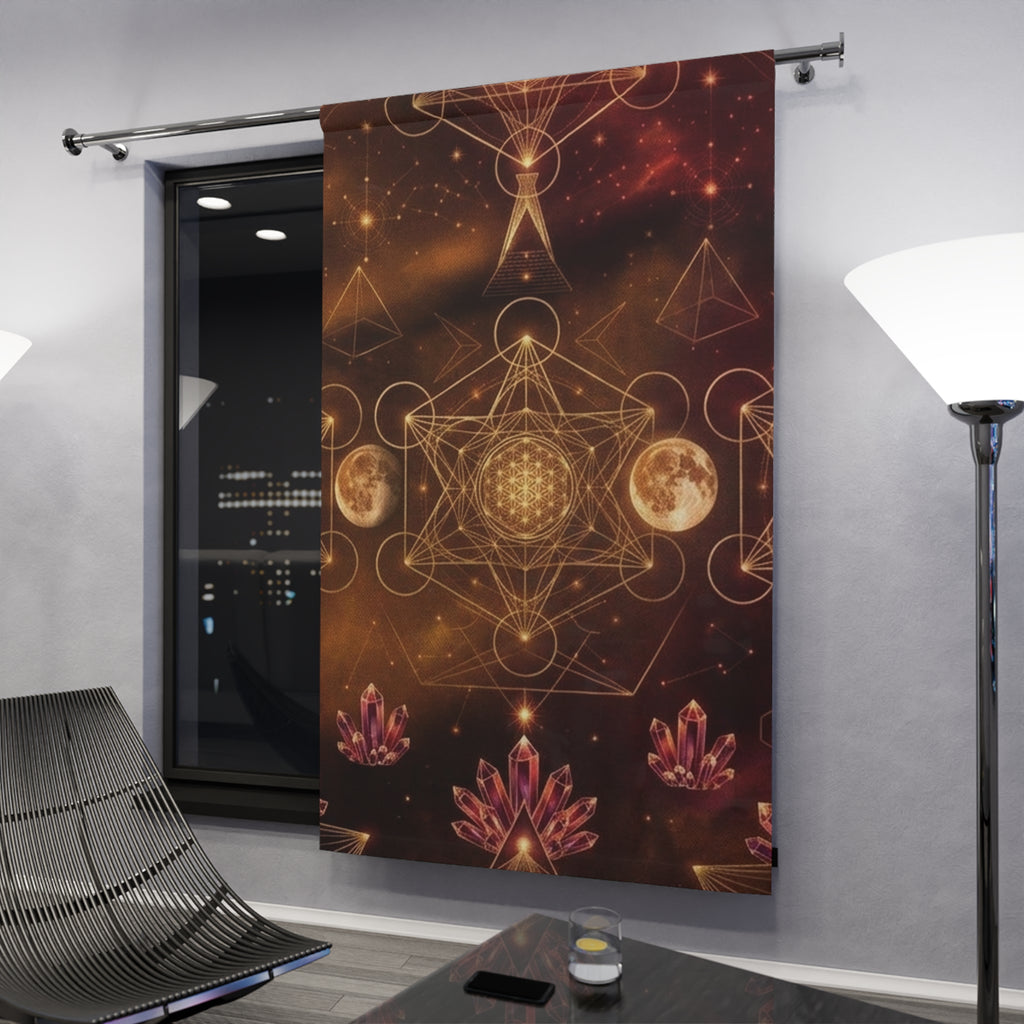 Sacred Geometry Moon Crystal Window Curtain | Boho Spiritual Tapestry