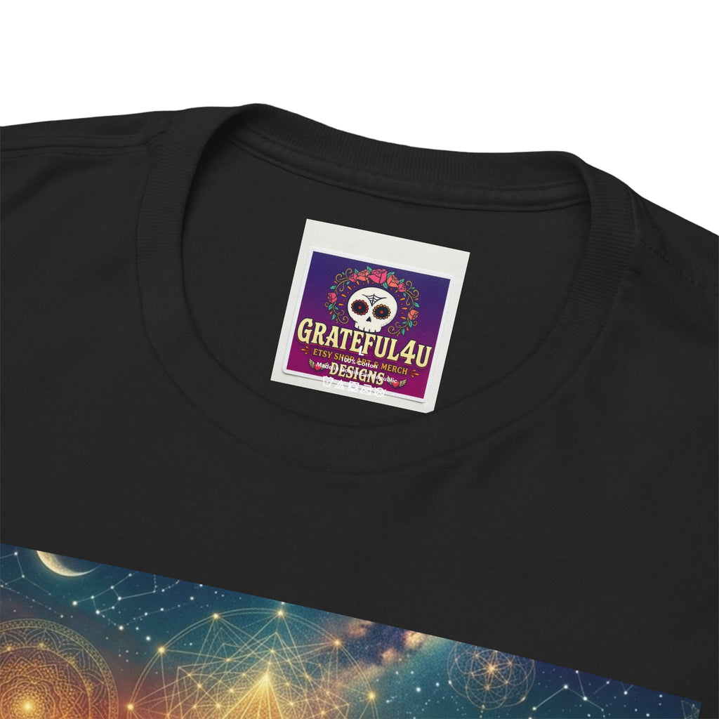 Cosmic Guardian Warrior T-Shirt | Mystic Geometric Armor, Starglow Artwork