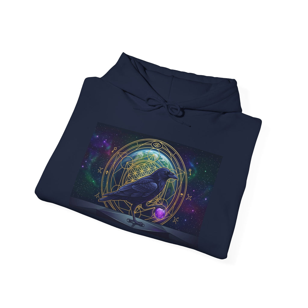 Mystic Raven Illustration Hoodie | Celestial Orb, Night Sky