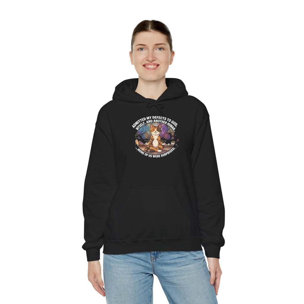 Meditating Cat Recovery Hoodie Funny NA Quote Spiritual Principle Graphic Sweatshirt Sobriety Gift