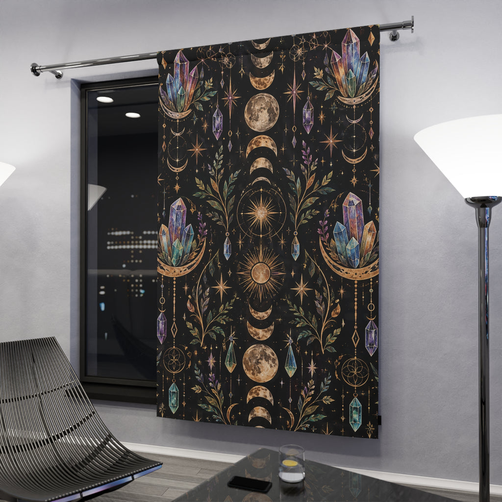 Celestial Moon Phases Curtains | Crystal Boho Window Curtain