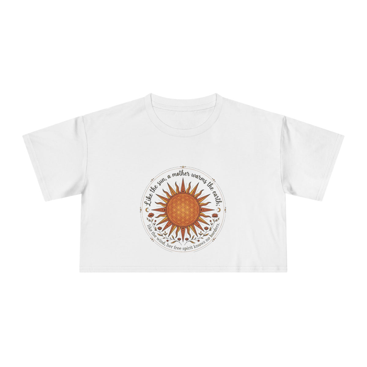 Boho Sun Illustration Crop Tee | Radiant Sunflower Graphic Top