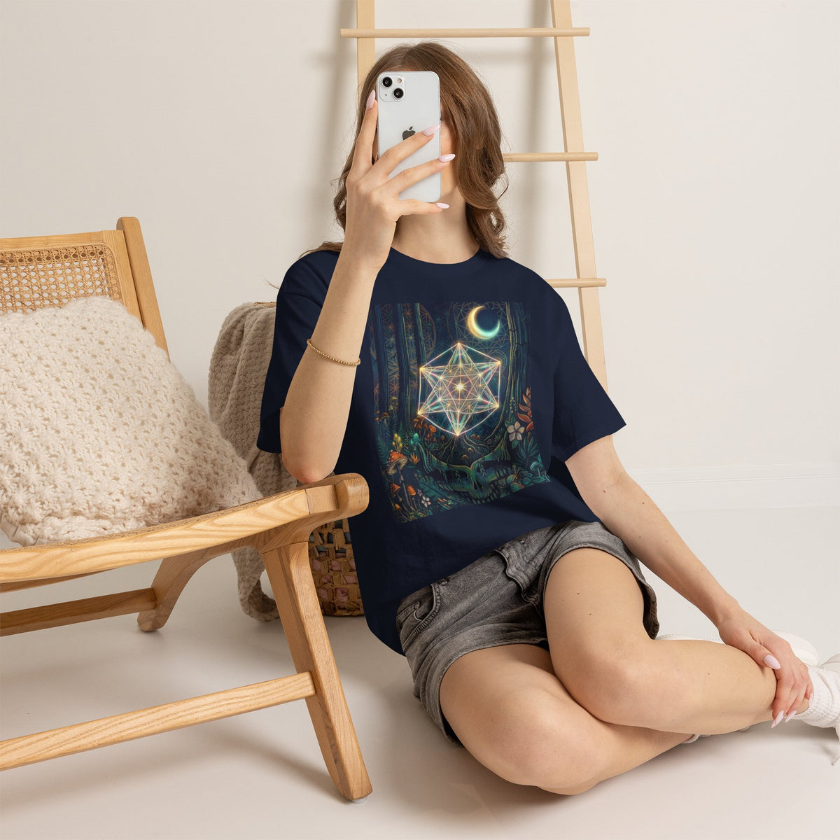 Sacred Geometry Star with Moon T-Shirt | Mystic Skull Forest Design, deadhead gift