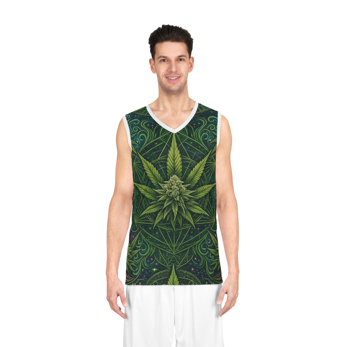 Marijuana Leaf Mandala Basketball Jersey | Psychedelic Cannabis AOP
