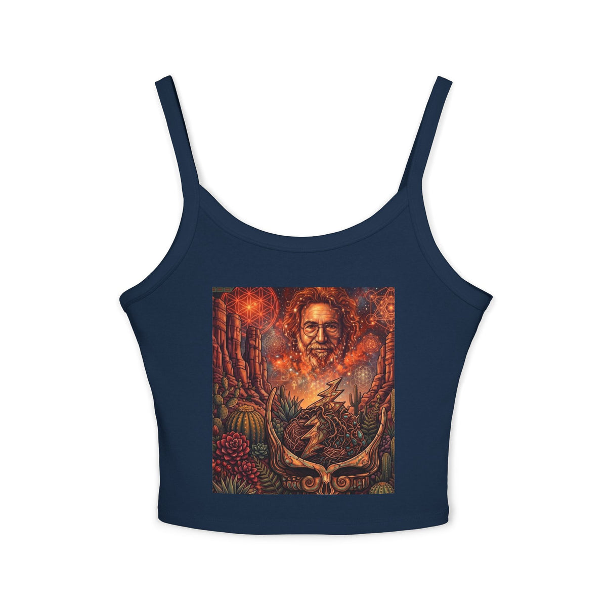 Vintage Psychedelic Portrait Spaghetti Tank Top | Retro Surreal Nature Art