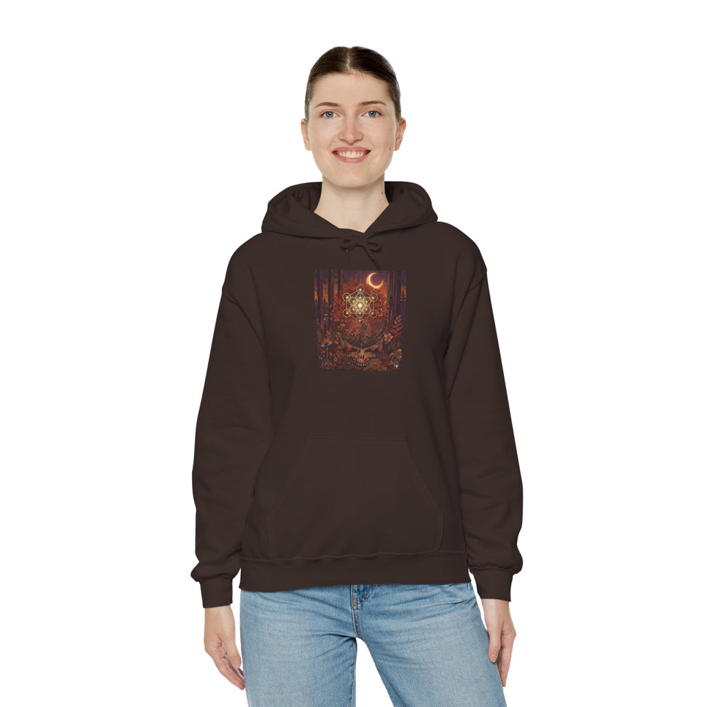 Mystical Moon Forest scene Hoodie | Crescent Moon Owl Night Illustration, deadhead gift