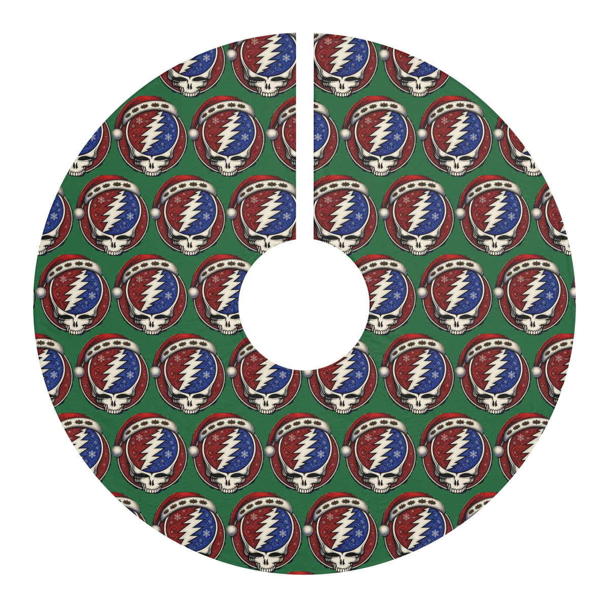 Grateful Dead Steal Your Face Pattern Christmas Tree Skirt | Holiday Band Logo Skirt